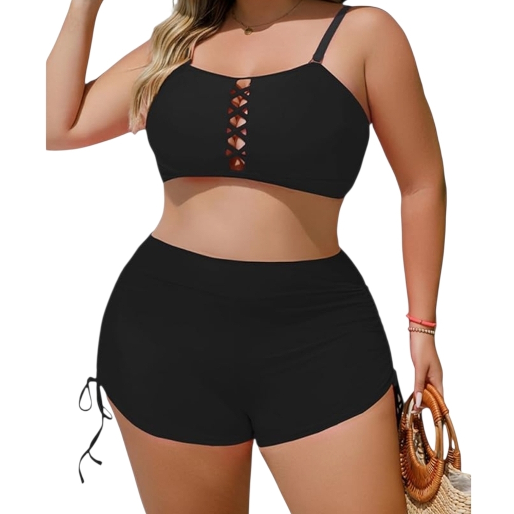 YELAIVP - XL Black Sporty Two Piece Bandeau Swimsuit - Picture 5 of 10